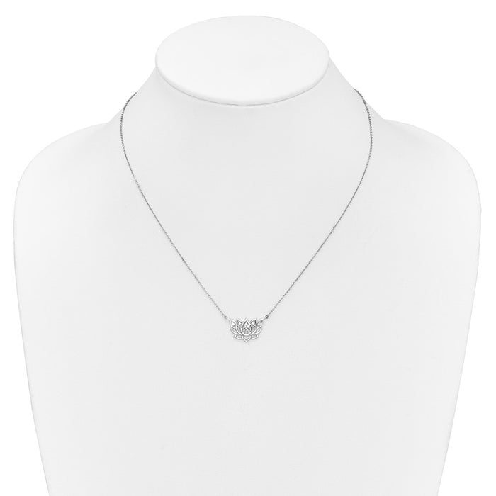 Buy 14K White Gold Diamond Lotus Flower Necklace - 18" Length, Stylish Value-3