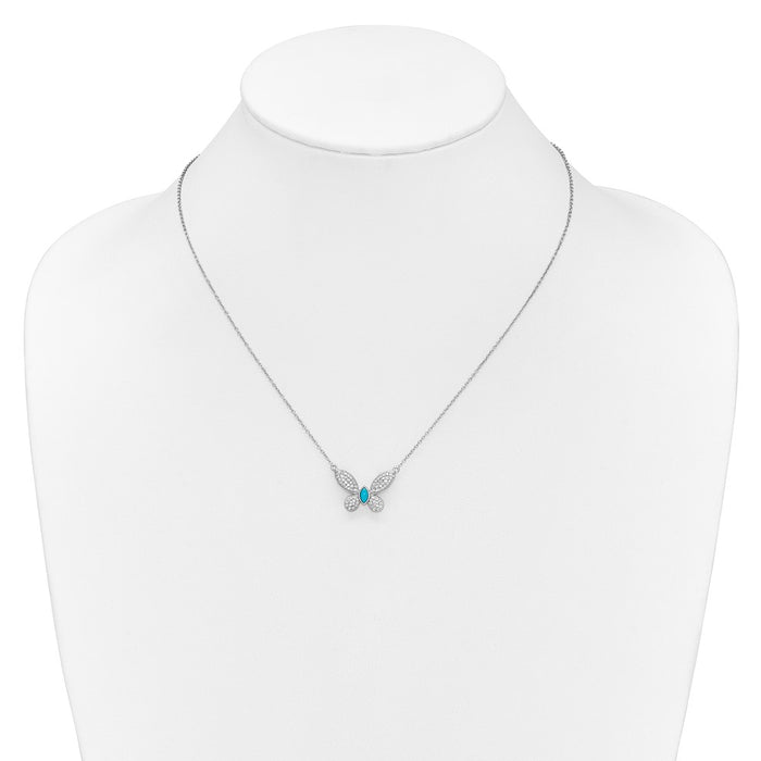 Buy Stylish 14K White Gold Butterfly Necklace with Diamonds & Turquoise Accents-3