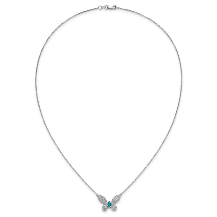 Buy Stylish 14K White Gold Butterfly Necklace with Diamonds & Turquoise Accents-4