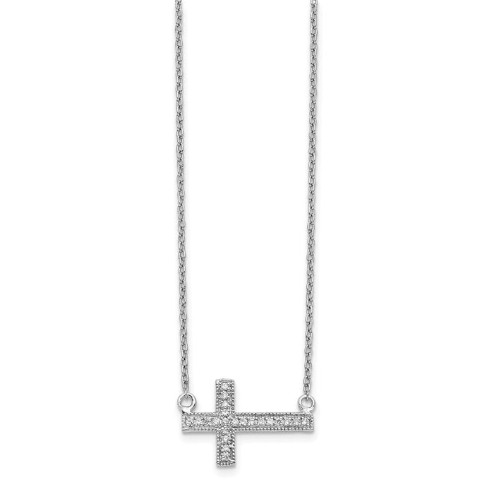 Shop 14K White Gold Diamond Sideways Cross Necklace - 18" Stylish Design-2
