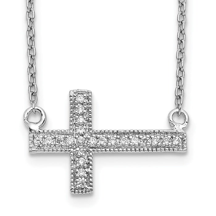 Shop 14K White Gold Diamond Sideways Cross Necklace - 18" Stylish Design-1
