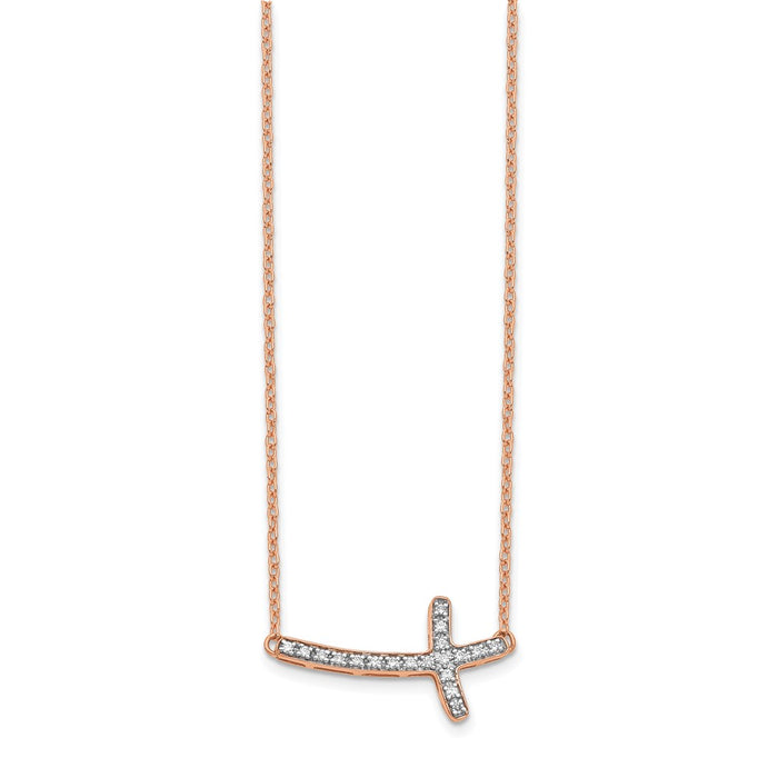 Shop Stylish 14K Rose Gold Diamond Sideways Cross Necklace - 18 Inch Length-2