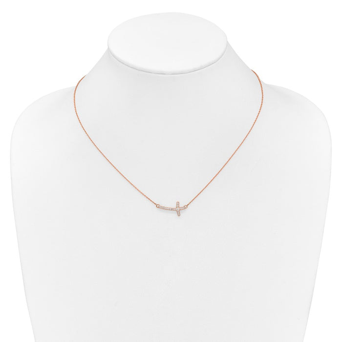Shop Stylish 14K Rose Gold Diamond Sideways Cross Necklace - 18 Inch Length-3