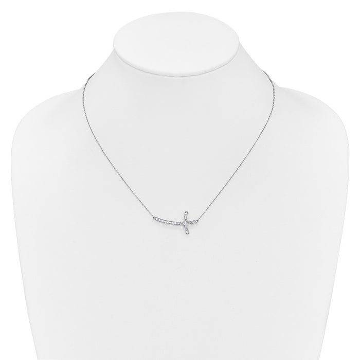 Shop Stylish 14K White Gold 18-Inch Diamond Sideways Cross Necklace-3