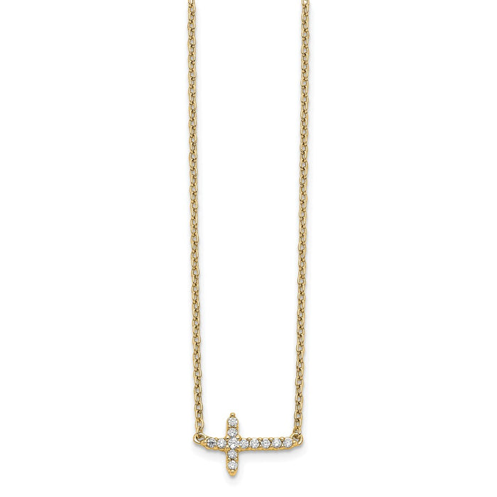 Exclusive 14K Gold Diamond Sideways Cross Necklace - 18", Stylish Luxury-2