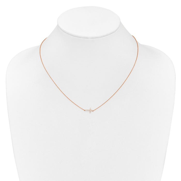 Shop 14K Rose Gold Diamond Sideways Cross Necklace - 18 Inch, Stylish Value!-3