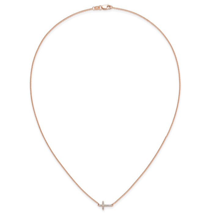 Shop 14K Rose Gold Diamond Sideways Cross Necklace - 18 Inch, Stylish Value!-4