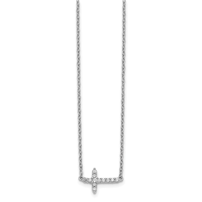 Shop Stylish 14K White Gold 18-Inch Diamond Sideways Cross Necklace-2