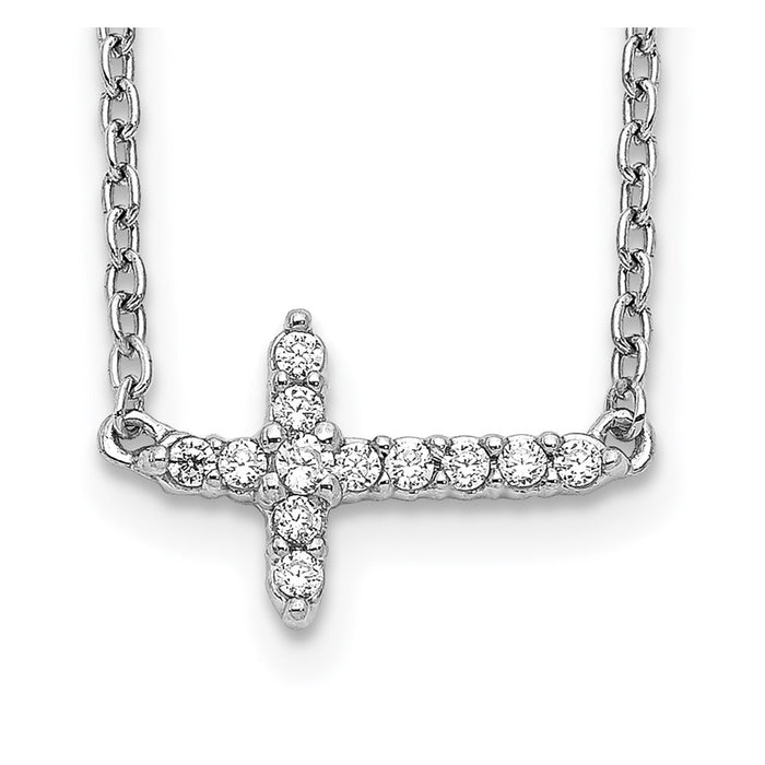 Shop Stylish 14K White Gold 18-Inch Diamond Sideways Cross Necklace-1