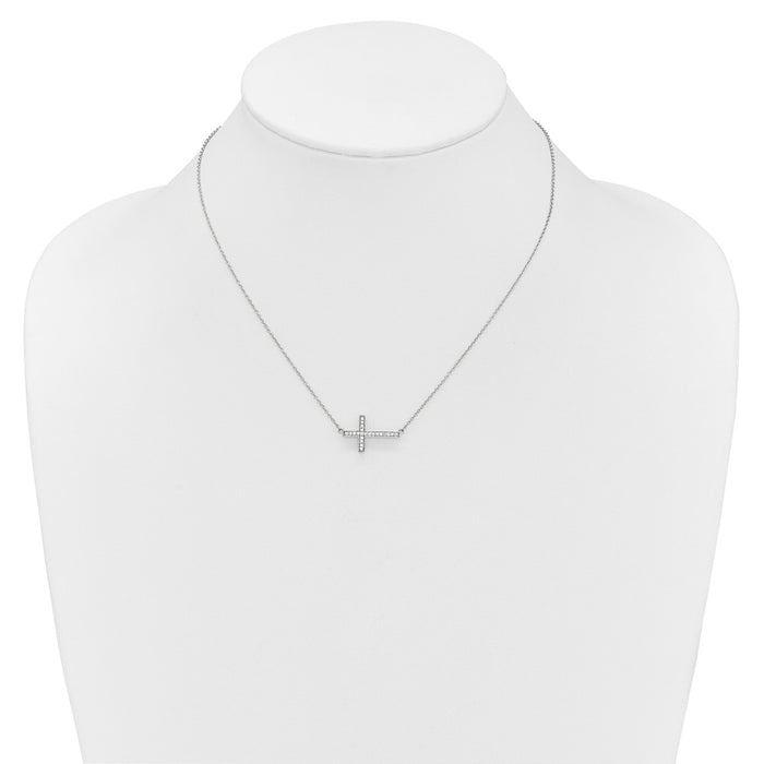 Shop Designer 14K White Gold 18-Inch Sideways Cross Necklace with Diamonds-3