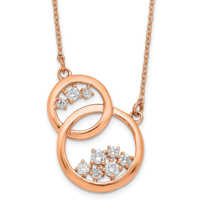 Buy Stylish 14K Rose Gold Double Circle Diamond Necklace - 18 Inches-1