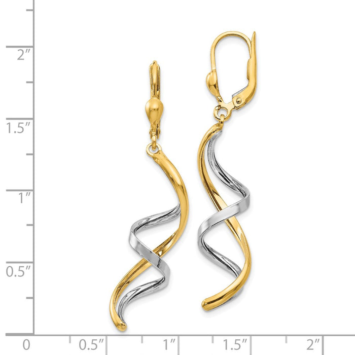 High-Quality 14K Two-Tone Spiral Design Leverback Earrings - Stylish Value!-4