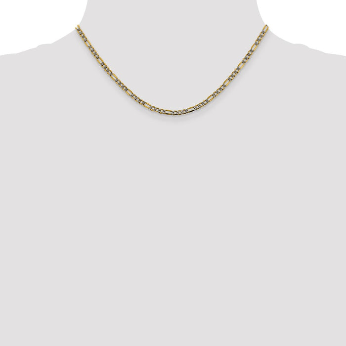 Exclusive 14K Gold 16-Inch Figaro Chain, Stylish 3.2mm Rhodium-Plated Design-4