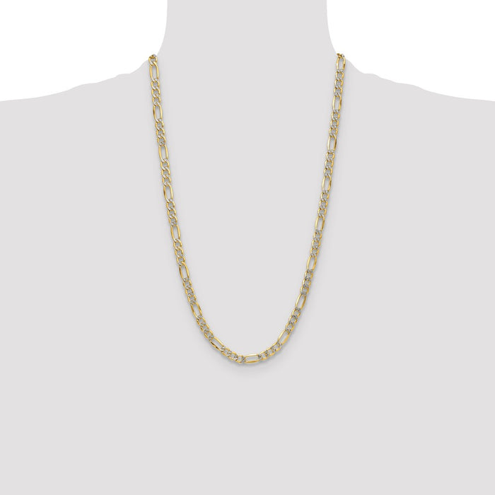 Buy Luxury 14K Gold 6.5mm Semi-Solid Figaro Chain - Stylish Rhodium-Plated-4