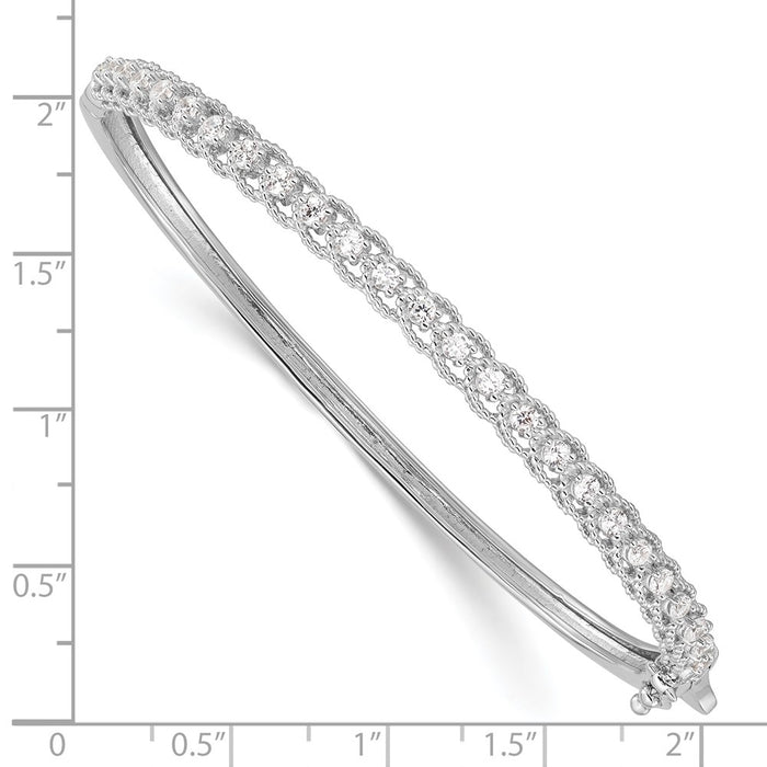 High-Quality Rhodium-Plated Sterling Silver Hinged Bangle Bracelet with 25 CZ Stones - Stylish Value!-3