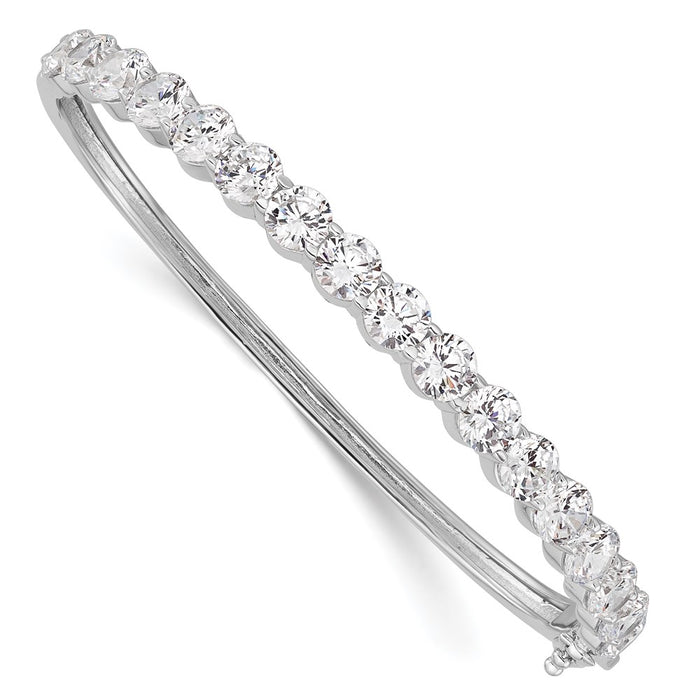 High-Quality 17-Stone CZ Hinged Bangle Bracelet | Rhodium-Plated Silver Value-1