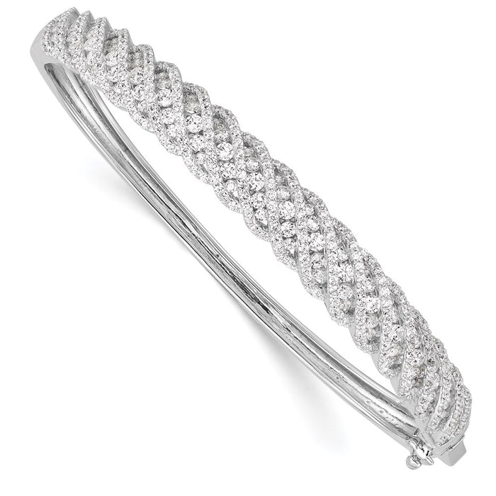 Exclusive Rhodium-Plated Sterling Silver Bangle Bracelet with 349 CZ Stones-1