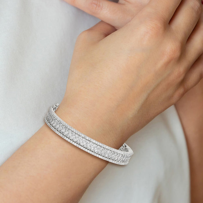 Exclusive Sterling Shimmer Rhodium-Plated Bangle Bracelet - 215-Stone CZ, Stylish Value!-3