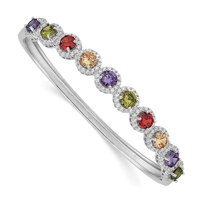 High-Quality Rhodium-Plated Sterling Silver Bangle with CZ Accents - Stylish Value!-1