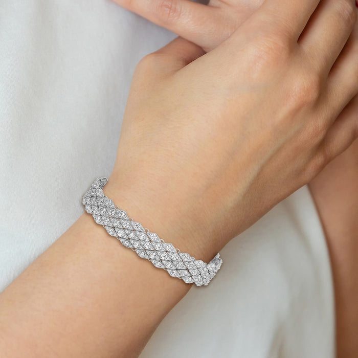 Buy Stylish Rhodium-Plated Sterling Silver CZ Mesh Bracelet - 6.75", 315 Stones-5