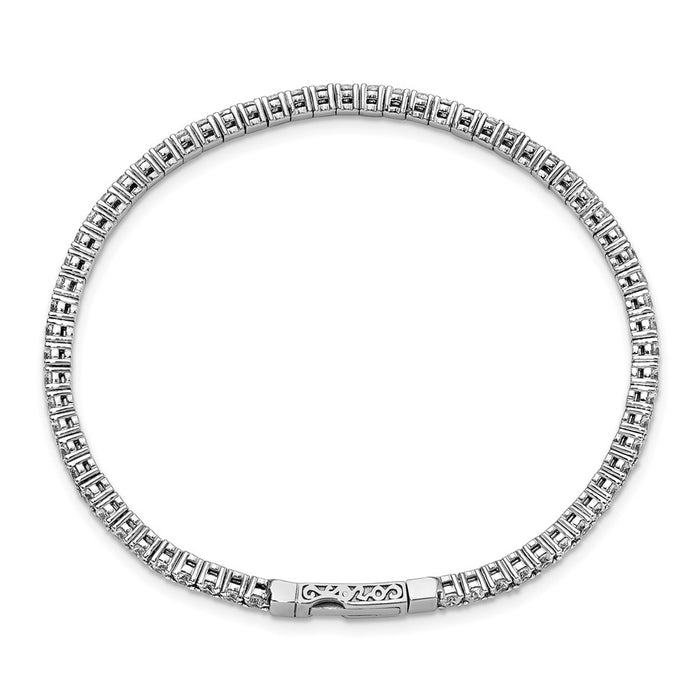 Shop Stylish Rhodium-Plated Sterling Silver Bangle Bracelet with 65 CZ Stones-2