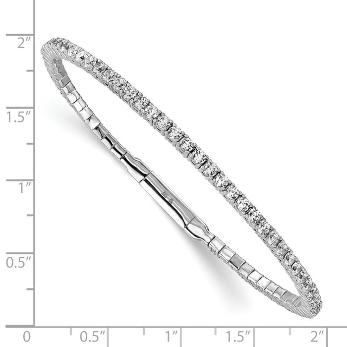 Shop Stylish Rhodium-Plated Sterling Silver Bangle Bracelet with 65 CZ Stones-3
