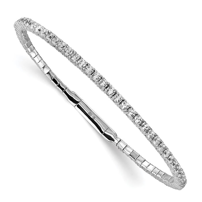 Shop Stylish Rhodium-Plated Sterling Silver Bangle Bracelet with 65 CZ Stones-1
