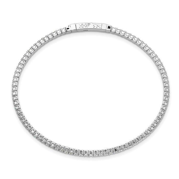 High-quality Rhodium-Plated Sterling Silver CZ Bangle Bracelet - 7 Inch, Stylish Design with 85 Stones-2