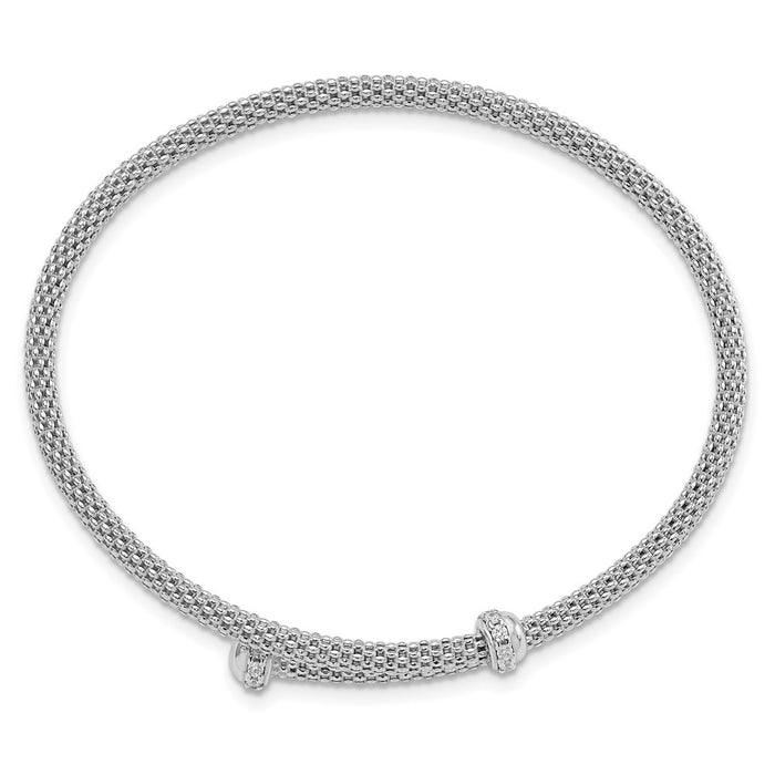 Buy Stylish Polished CZ Flexible Cuff Bangle - Rhodium-Plated Sterling Silver-2