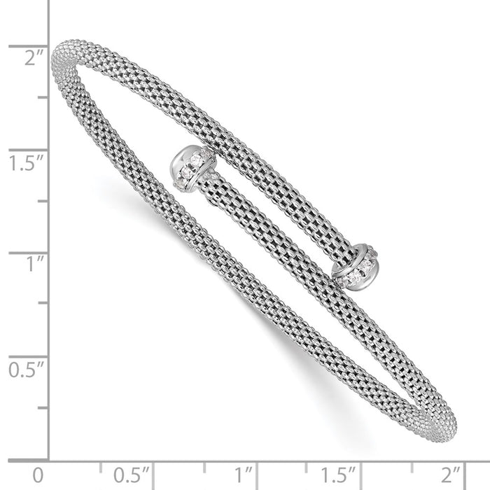 Buy Stylish Polished CZ Flexible Cuff Bangle - Rhodium-Plated Sterling Silver-3