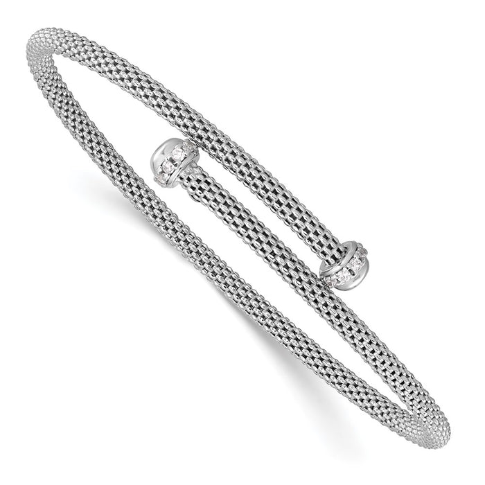 Buy Stylish Polished CZ Flexible Cuff Bangle - Rhodium-Plated Sterling Silver-1