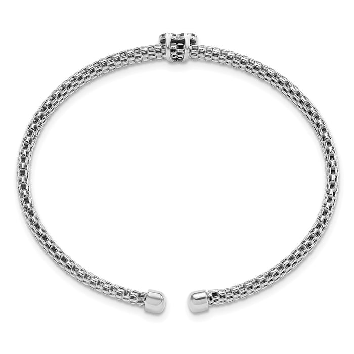 Shop Stylish Rhodium-Plated Sterling Silver Heart Cuff Bracelet - CZ Charm-2