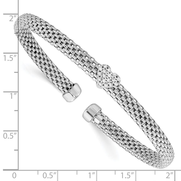 Shop Stylish Rhodium-Plated Sterling Silver Heart Cuff Bracelet - CZ Charm-3