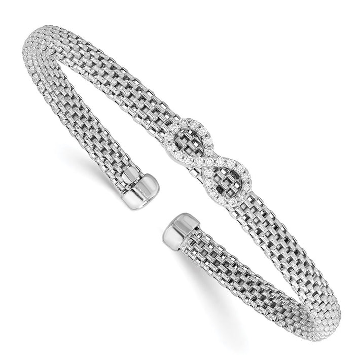 Order Stylish Polished Sterling Silver Rhodium-Plated CZ Infinity Cuff Bracelet-1