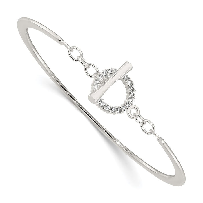 High-Quality Polished Sterling Silver CZ Bangle Bracelet - Stylish Toggle Clasp-1