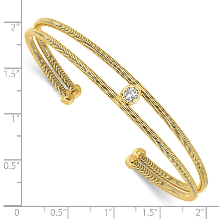Buy Stylish Polished Gold-tone CZ Two-Band Cuff Bracelet - 14K Gold, Affordable-3