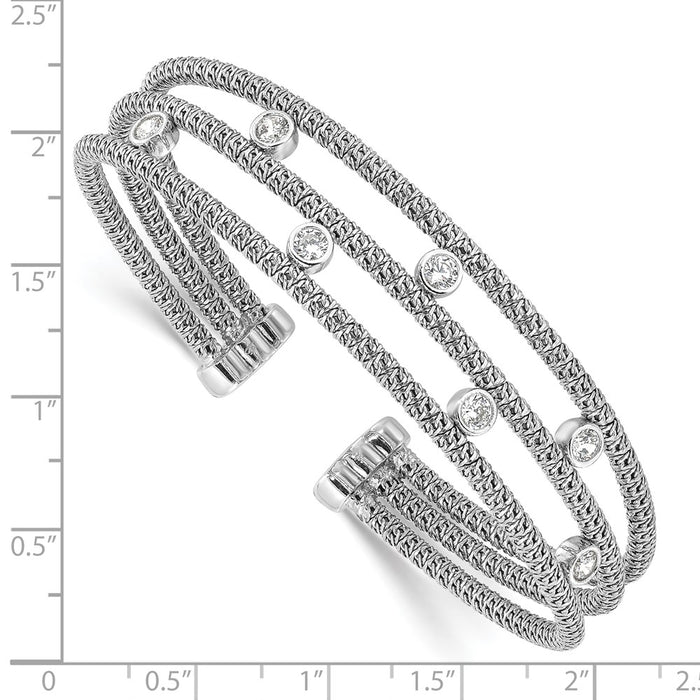 High-Quality Rhodium-Plated Sterling Silver CZ Cuff Bracelet - Stylish & Affordable-3