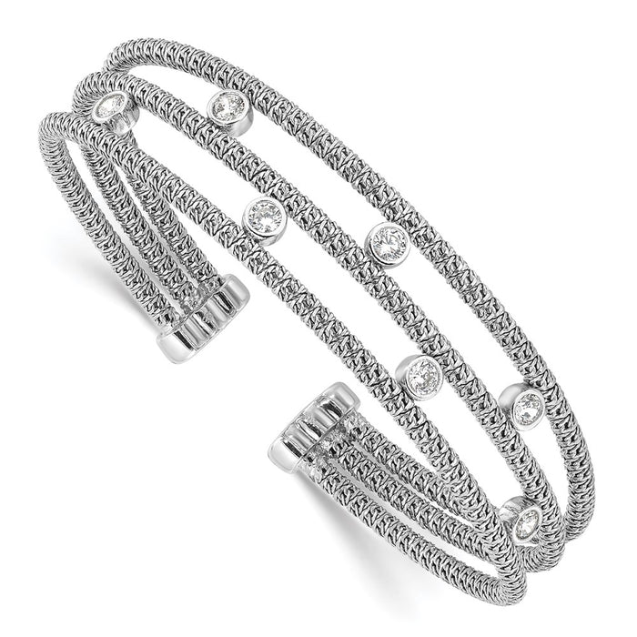 High-Quality Rhodium-Plated Sterling Silver CZ Cuff Bracelet - Stylish & Affordable-1
