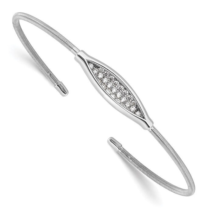 Exclusive Rhodium-Plated Textured CZ Cuff Bracelet in Stylish Sterling Silver-1