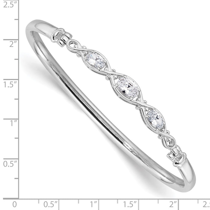 High-Quality Rhodium-Plated Sterling Silver Bangle Bracelet | Stylish CZ Closure-3