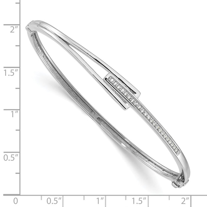 Exclusive Polished Fancy CZ Hinged Bangle - Stylish Rhodium-Plated Silver-3