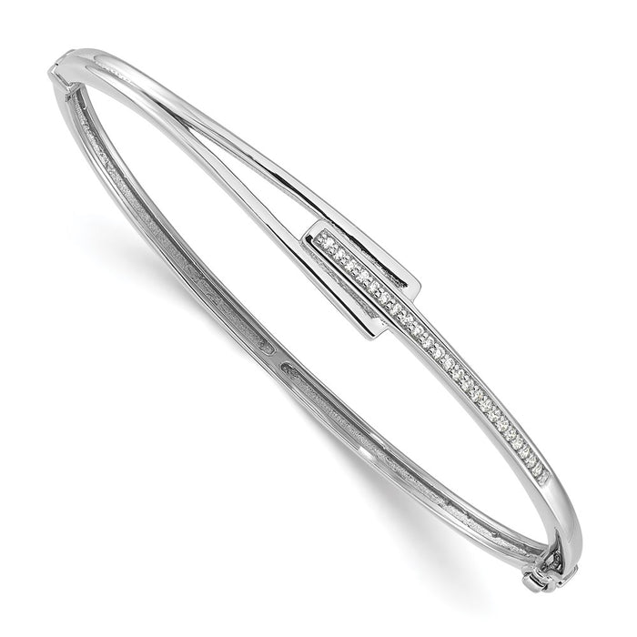 Exclusive Polished Fancy CZ Hinged Bangle - Stylish Rhodium-Plated Silver-1
