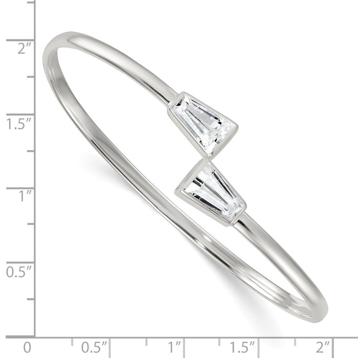 High-Quality Polished Sterling Silver Tapered Baguette CZ Cuff Bangle-3