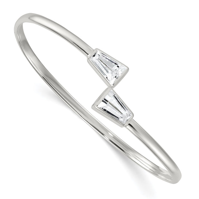 High-Quality Polished Sterling Silver Tapered Baguette CZ Cuff Bangle-1
