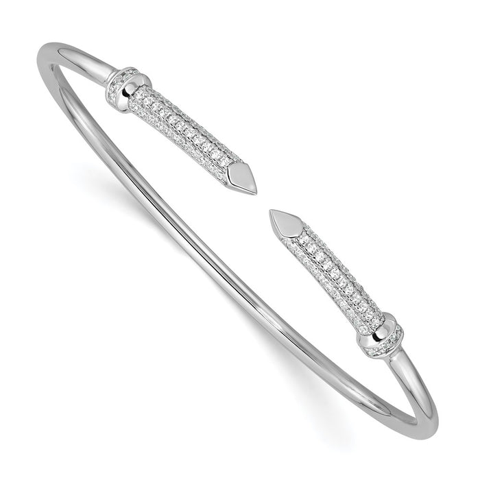 Buy Stylish Rhodium-Plated Sterling Silver Cuff Bangle with CZ - 6.5"-1