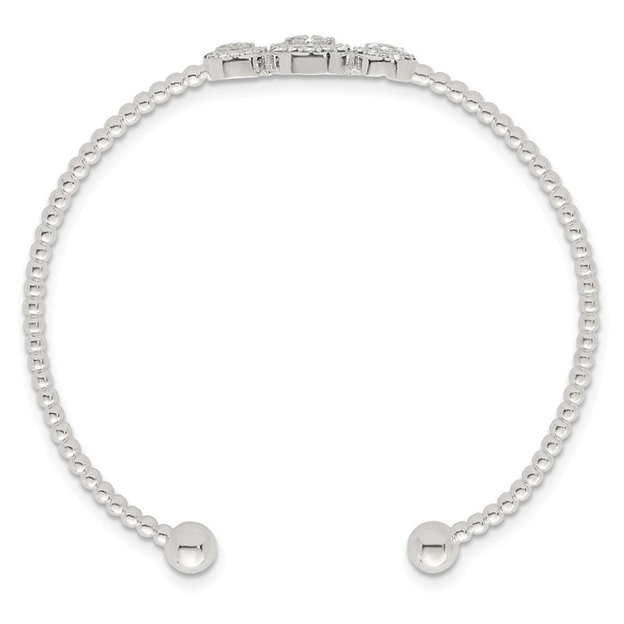 High-Quality Polished Sterling Silver Triple Circle Cuff Bangle - Affordable Luxury with CZ Accents-2