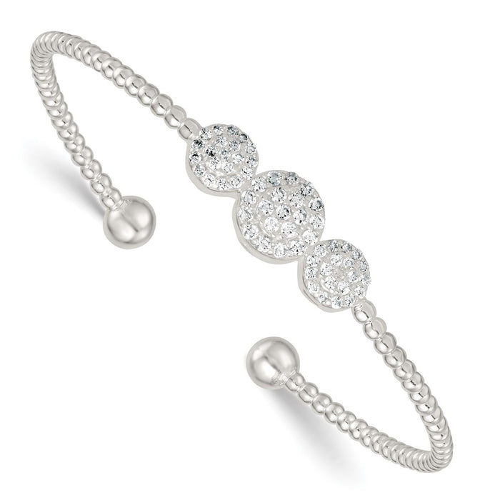 High-Quality Polished Sterling Silver Triple Circle Cuff Bangle - Affordable Luxury with CZ Accents-1