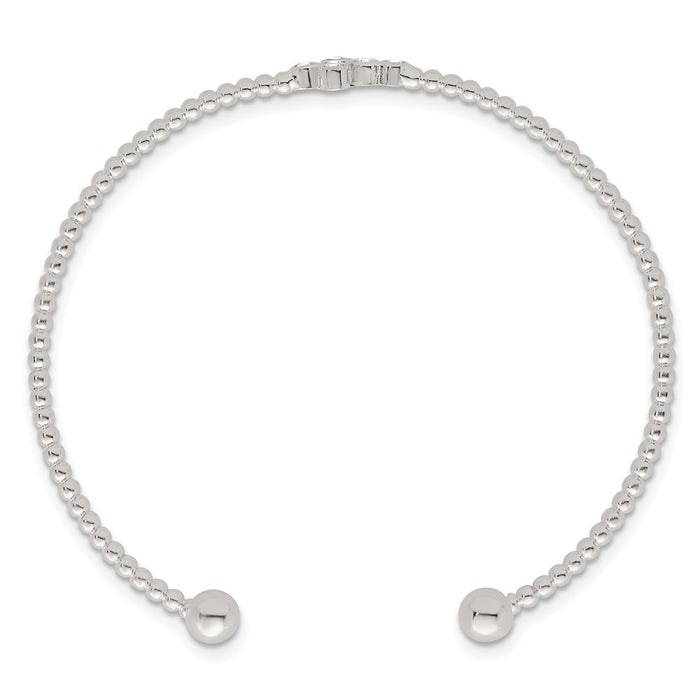 High-Quality Polished Sterling Silver CZ Cross Cuff Bangle - Stylish Beaded Accents-2