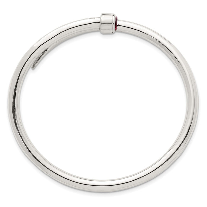High-Quality Polished Sterling Silver Expandable Bangle with Red CZ Accents-2