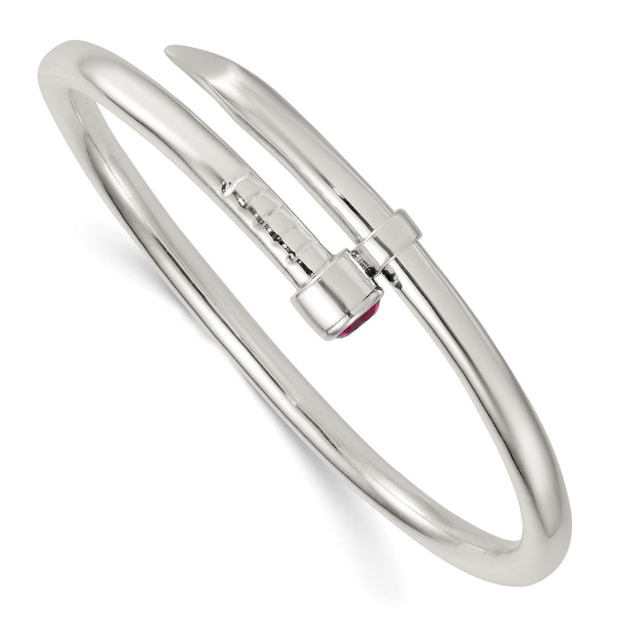 High-Quality Polished Sterling Silver Expandable Bangle with Red CZ Accents-3